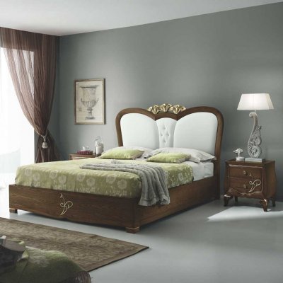 CHANTAL włoskie podwójne drewniane łóżko z zagłówkiem i wstawkami Swarovski i pojemnikiem