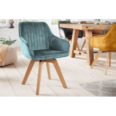 Krzesło Livorno niebieskie aksamitne obrotowe,  fotelowe na drewnianych nogach  obrotowe