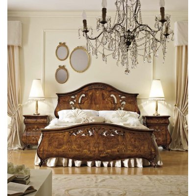  MONREALE - ekskluzywne łóżko bez podnóżka z ringiem, meble do sypialni intarsja w orzechu OFERTA OUTLET