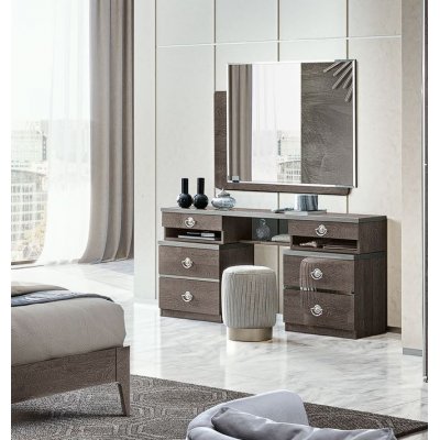  NABUCCO - toaletka do sypialni w kolorze platinium ze srebrnym dekorem w połysku