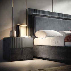 nowoczesne włoskie łóżko w kolorze szarym z tapicerowanym ONYX