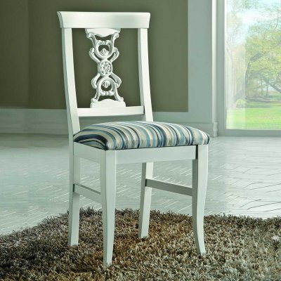 SAN MARCO włoskie drewniane krzesło z tapicerowanym siedziskiem w kolorze białym