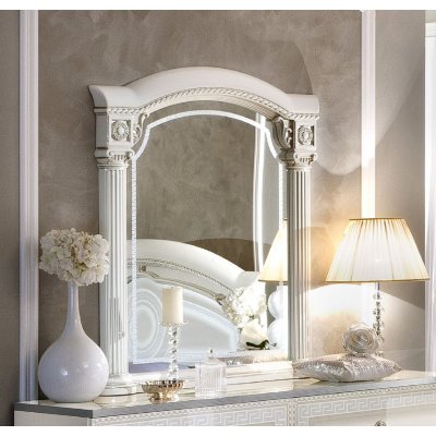  AIDA WHITE SILVER - lustro do sypialni z meandrem Versace,  włoskie meble stylowe