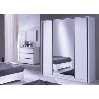 DANIEL - biała szafa 4-drzwiowa, nowoczesne meble do sypialni na wysoki połysk 