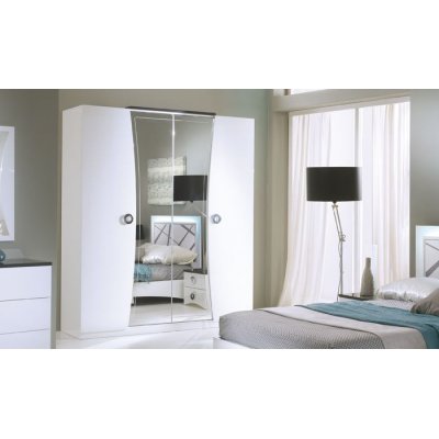  ISABELA - biała szafa 4-drzwiowa, nowoczesne meble do sypialni na wysoki połysk 