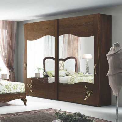 CHANTAL włoska drewniana szafa z dwojgiem przesuwnych drzwi i lustrem