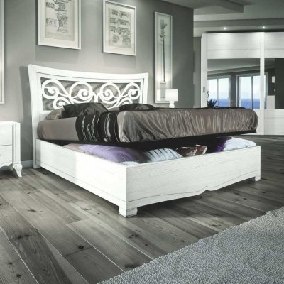 CHANTAL  włoskie  drewniane podwójne łóżko z zagłówkiem perferowanym i pojemnikiem