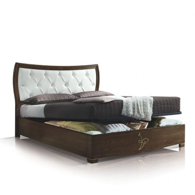 CHANTAL włoskie podwójne drewniane łóżko z zagłówkiem  tapicerowanym ecoskórą