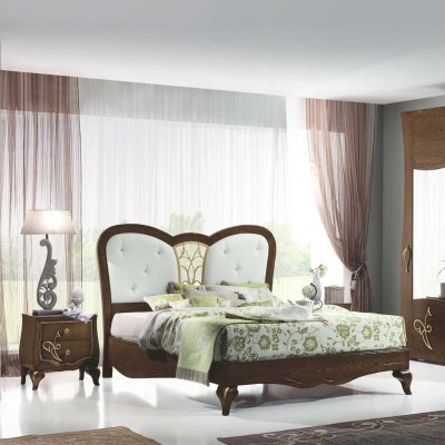 CHANTAL włoskie podwójne drewniane łóżko z kratką i wstawkami Swarovskiego