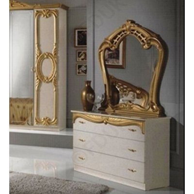 CRISTINA włoska komoda w kolorze kremowym ze złotym lustrem 