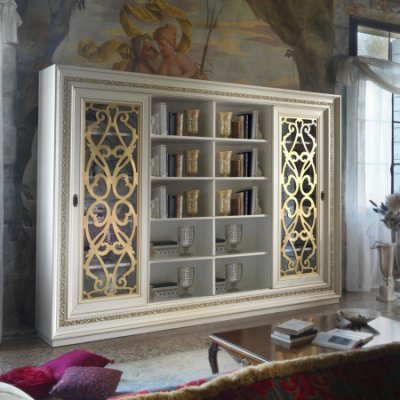   duża biblioteka z drzwiami przesuwnymi  318 x 230h cm kolor  włoskie meble stylowe