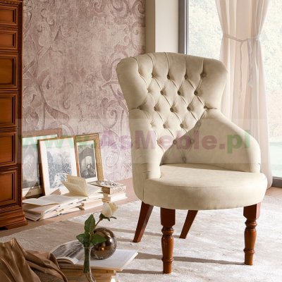 TORRIANI ORZECH fotel pikowany, meble do sypialni w stylu klasycznym