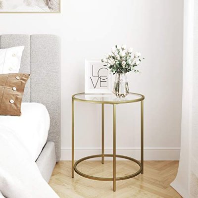 INDUSTRIAL Okrągły złoty szklany stolik fi 50 x 55 cm
