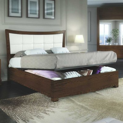  CHANTAL  włoskie podwójne drewniane łóżko z zagłówkiem  tapicerowanym ecoskórą i pojemnikiem