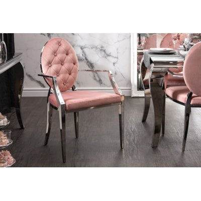 Krzesło z podłokietnikiem, fotelowe barokowe  w kolorze ciemnego różu