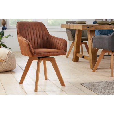 Krzesło Livorno  brązowe aksamitne, fotelowe na drewnianych nogach  obrotowe