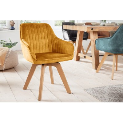 Krzesło Livorno  żółte aksamitne, fotelowe na drewnianych nogach  obrotowe