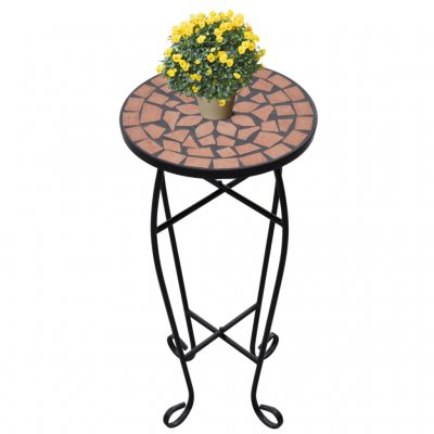 Kwietnik z mozaikowym blatem, stolik wysoki na balkon, terakotowy -czarny