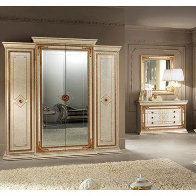 LEONARDO LUX - duża szafa 4/D bez dekoracji, ekskluzywny komplet do sypialni z meandrem Versace
