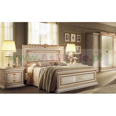 LEONARDO LUX Łóżko włoskie / rozmiar queen - 160x200 cm Z DEKORACIĄ -  ekskluzywny komplet do sypialni z meandrem Versace, włoskie meble