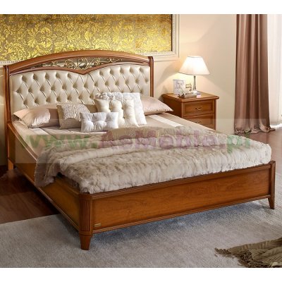 NOSTALGIA ORZECH - pikowane łóżko z dekorem 180x200 z ringiem, włoskie meble stylowe