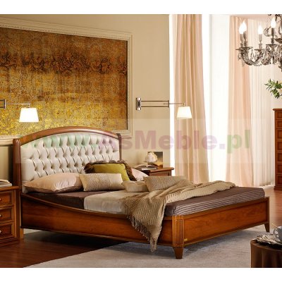  NOSTALGIA ORZECH - pikowane  łóżko 160x200 z ringiem, włoskie meble stylowe