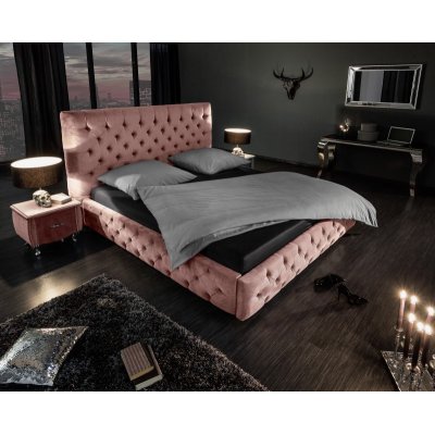 Łóżko Paris 160 x 200 cm podwójne z zagłówkiem różowe 