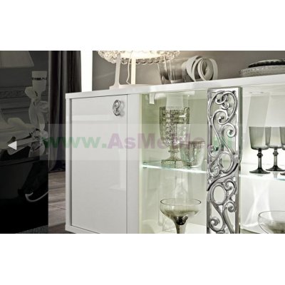  ROMA BIANCO GLAMOUR  biała  komoda bufet-przeszklony 4/D,wysoki połysk,  meble włoskie do salonu