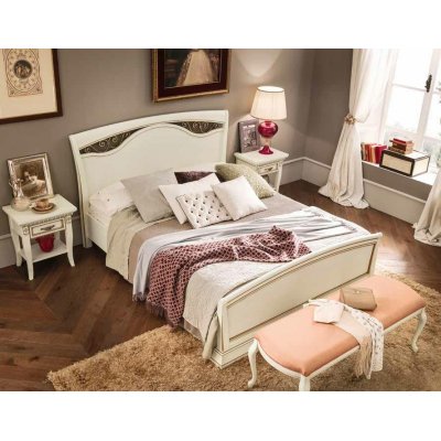 SALA BIANCO Ferro Legno łóżko 180x200 cm z zagłówkiem, z żelaznymi fryzami i wysokim podnóżkiem, włoskie meble klasyczne