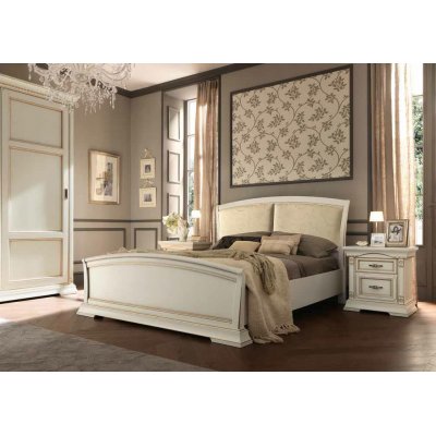 SALA BIANCO łóżko 160x200 cm z zagłówkiem pokrytym eco-skórą + wysoki podnóżek, włoskie meble klasyczne