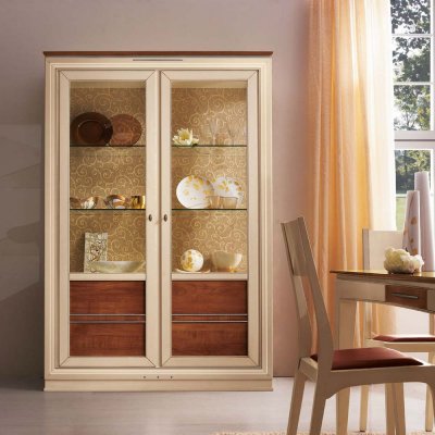 SOGNI włoska drewniana argentiera dwu drzwiowa z dwoma półkami szklanymi