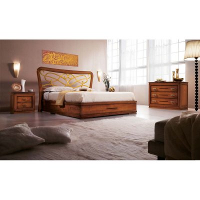 SOGINI włoskie  drewniane podwójne łóżko z pojemnikiem