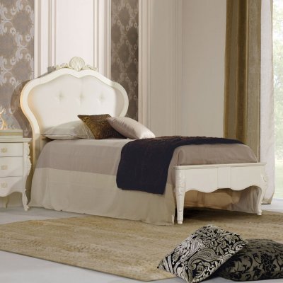 VERNERE włoskie drewniane łóżko pojedyńcze z tapicerowanym zagłówkiem