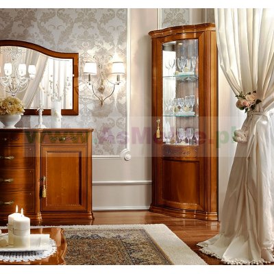 witryna narożna TORRIANI DAY ORZECH  DX prawa z lustrem włoskie meble włoskie w stylu klasycznym