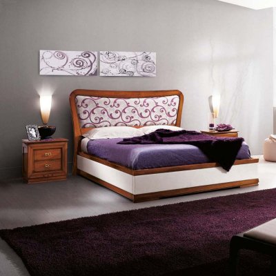   SOGNI      włoskie  drewniane podwójne łóżko z tapicerowanym zagłówkiem