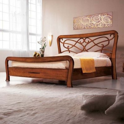 SOGNI  włoskie  drewniane podwójne łóżko z  zagłówkiem perforowanym
